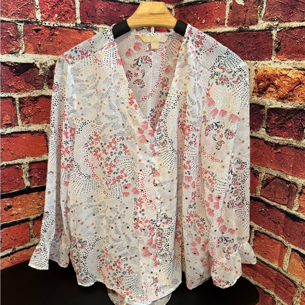 Preowned Hope & Harlow Sheer  Button-Up Blouse Size XL Item #PHK112 Bust 22”